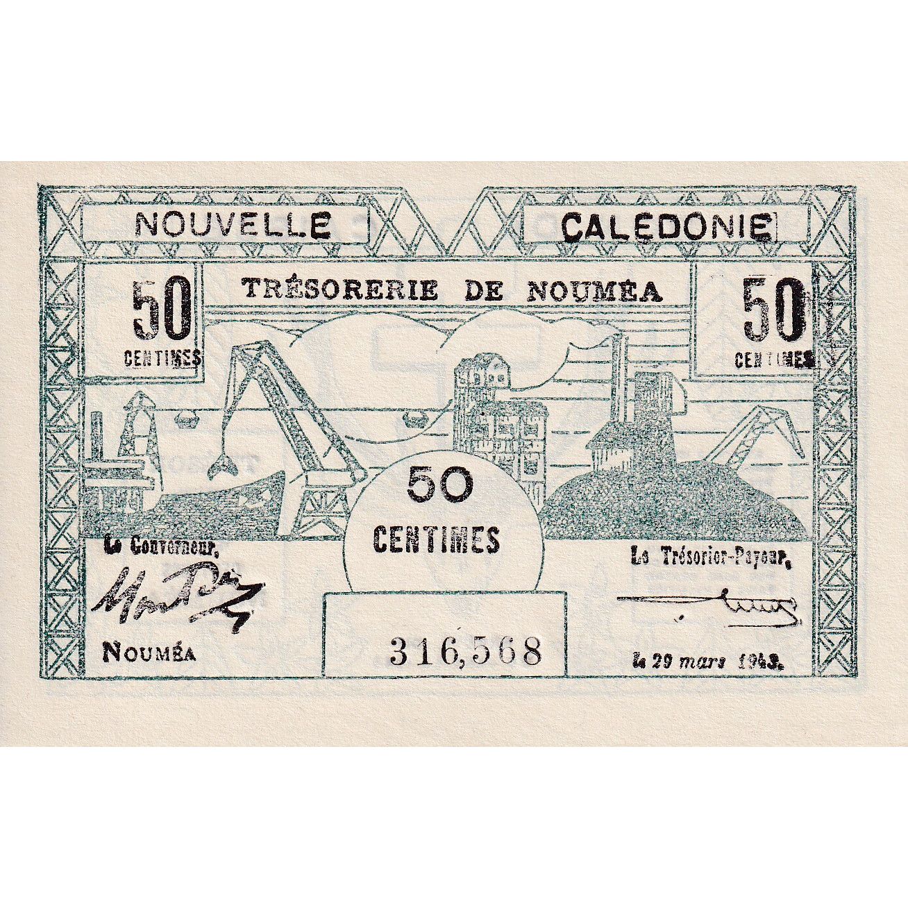 billete de banco,
Nueva Caledonia,
50 céntimos