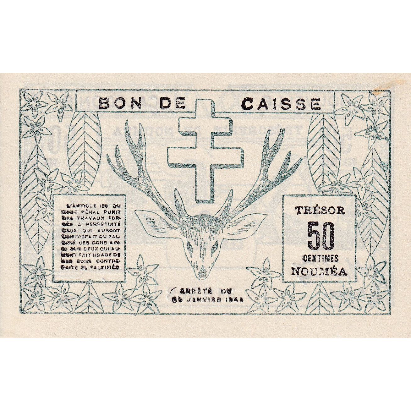 billete de banco,
Nueva Caledonia,
50 céntimos