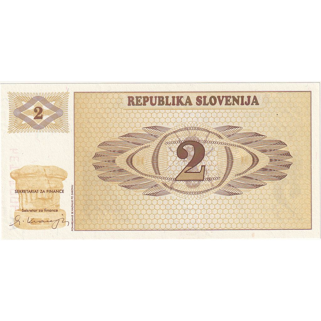 billete de banco,
Eslovenia,
2 (Tolarjev)