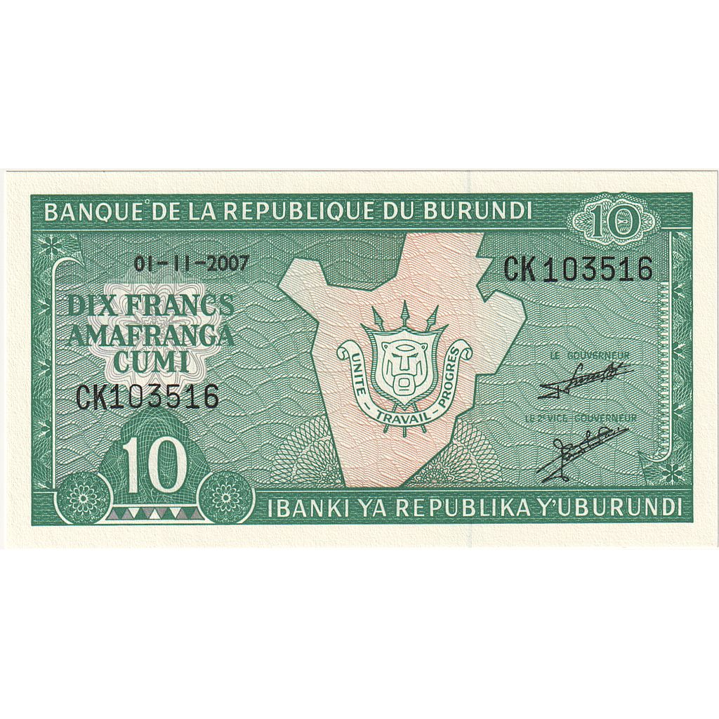 Burundi,
10 francos,
2007