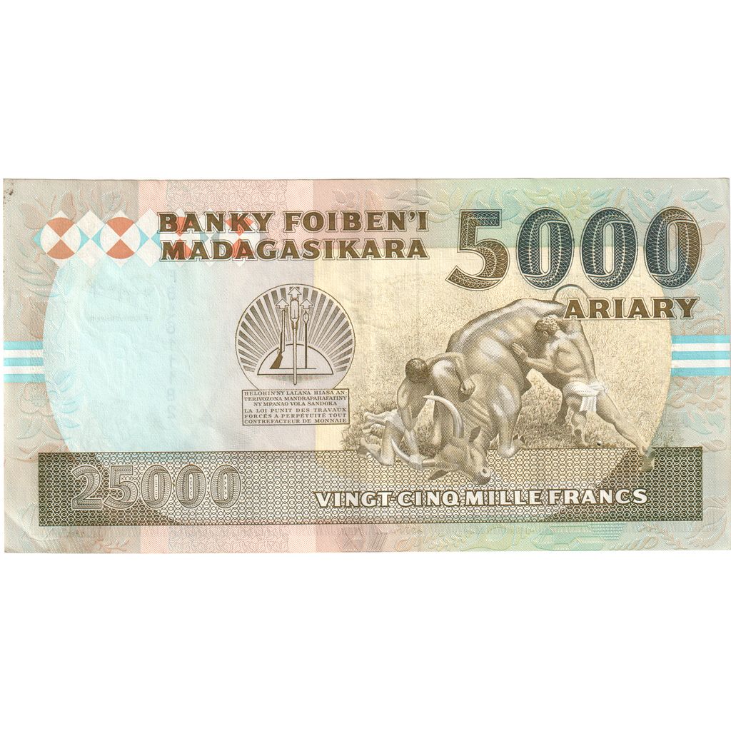 Madagascar,
25,
000 francos = 5000 Ariary