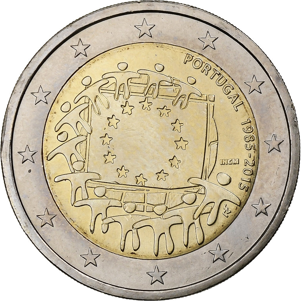 Portugal,
2 euros,
30 años de la bandera de la Unión Europea