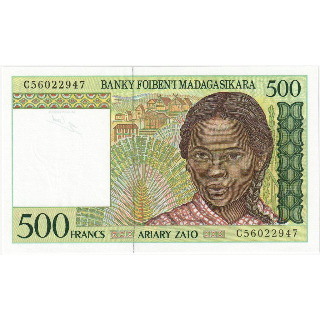 Madagascar,
500 francos = 100 ariary,
UNC(65-70)