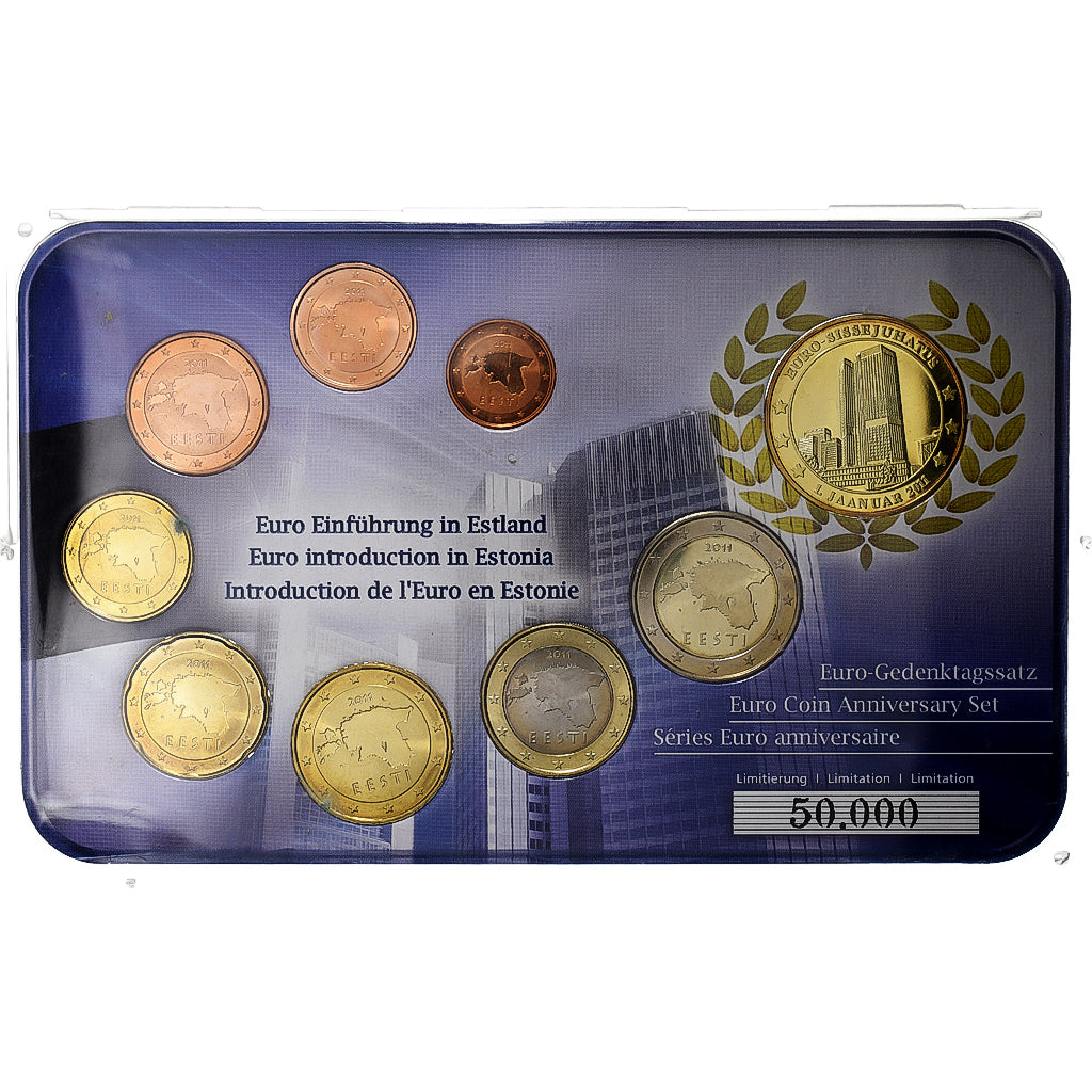 Estonia
Set de 1 ct. - 2 euros + ficha
10.º aniversario - Introducción del euro