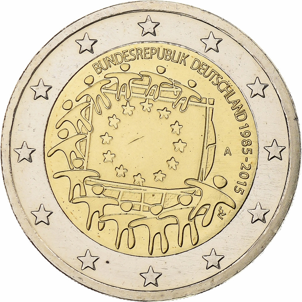 Alemania,
2 euros,
30 años del drapeau de la UE