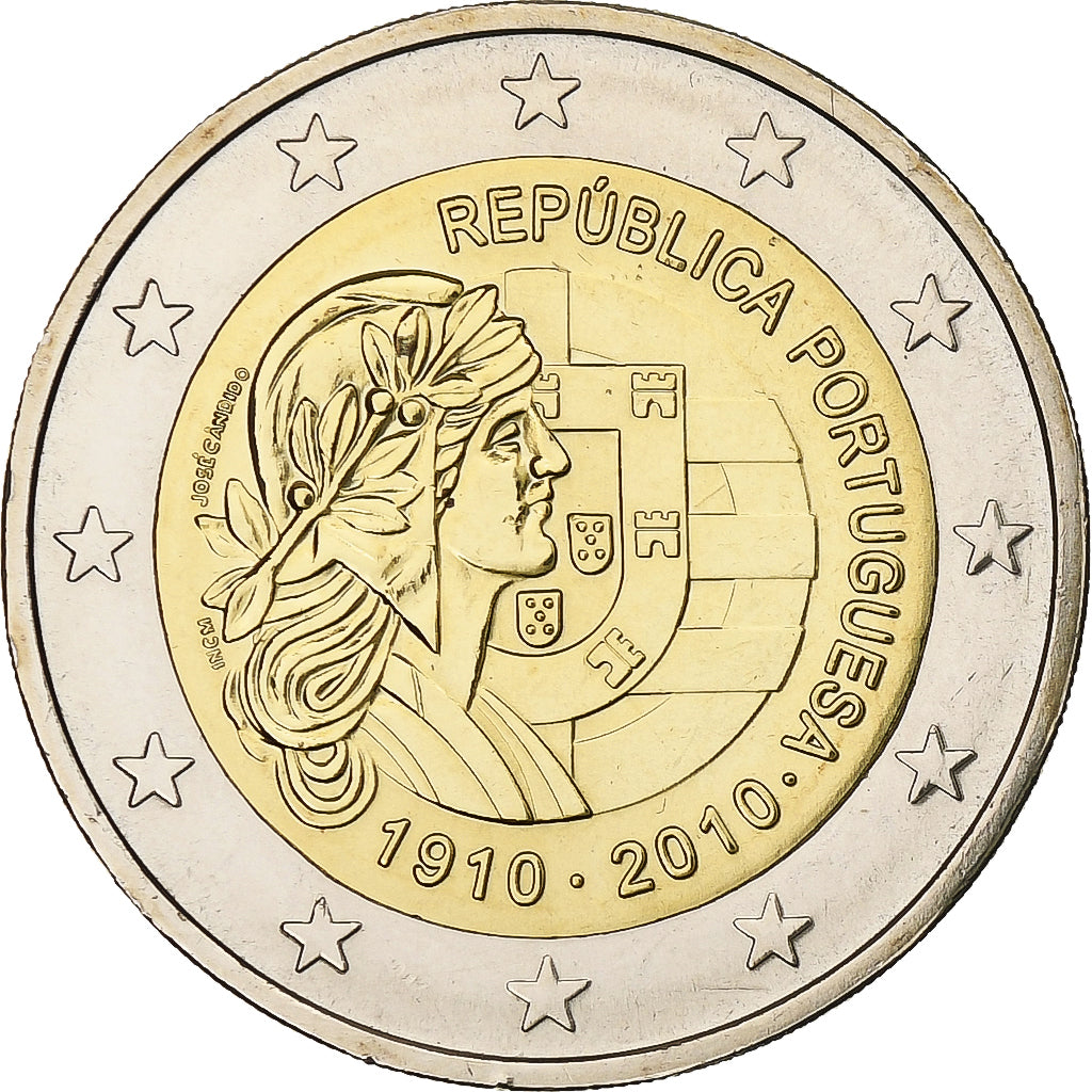 Portugal,
2 euros,
100 República Portuguesa