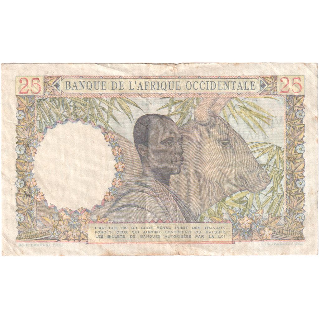 África Occidental Francesa,
25 francos,
17 de agosto de 1943