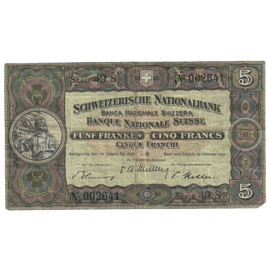 Billete de banco, Suiza, 5 francos