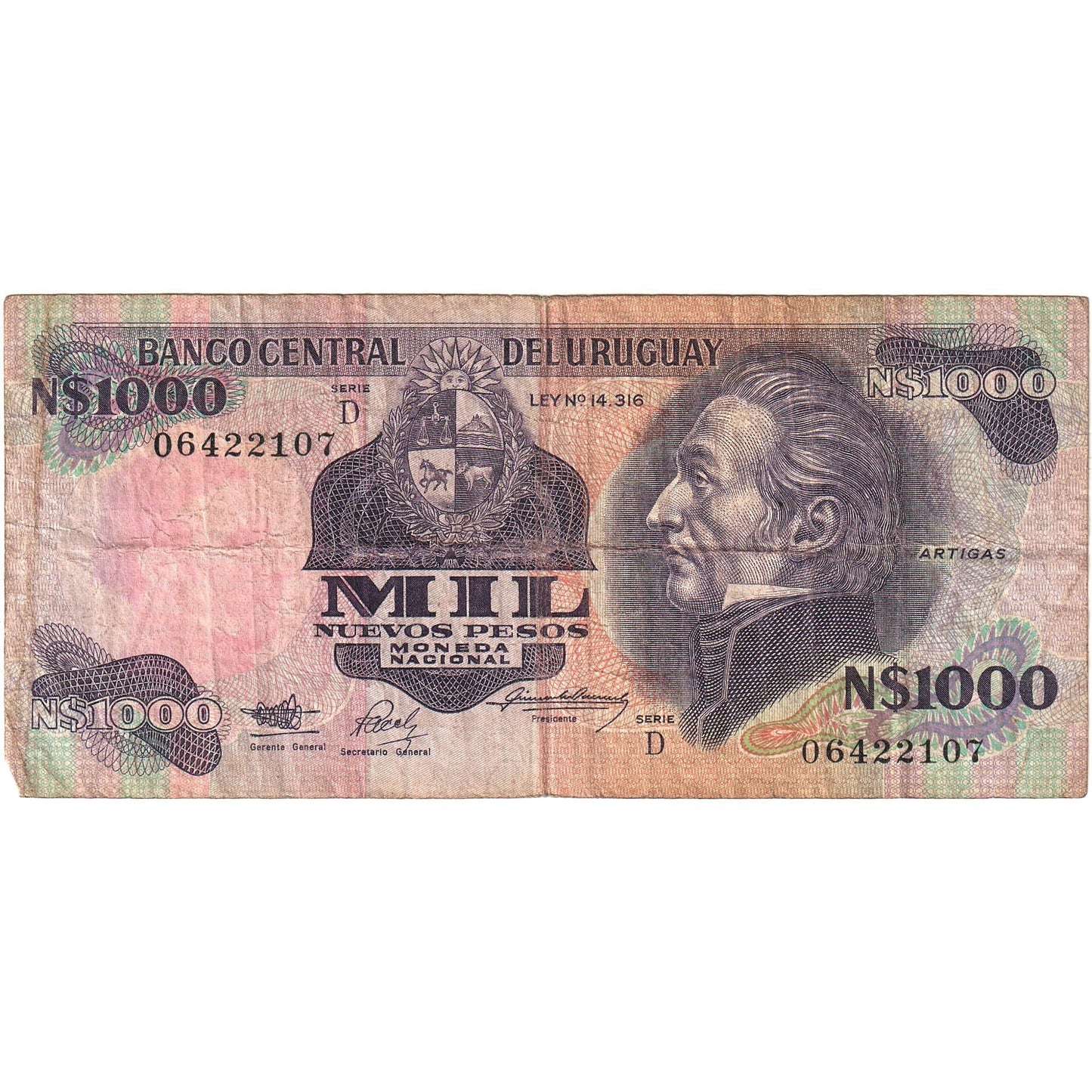 billete de banco,
Uruguay,
1000 nuevos pesos