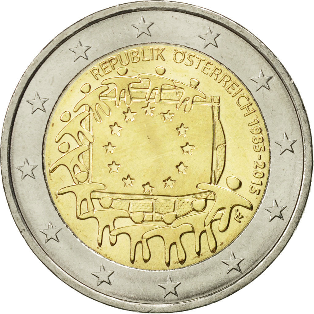Austria,
2 euros,
Drapeau europeo
