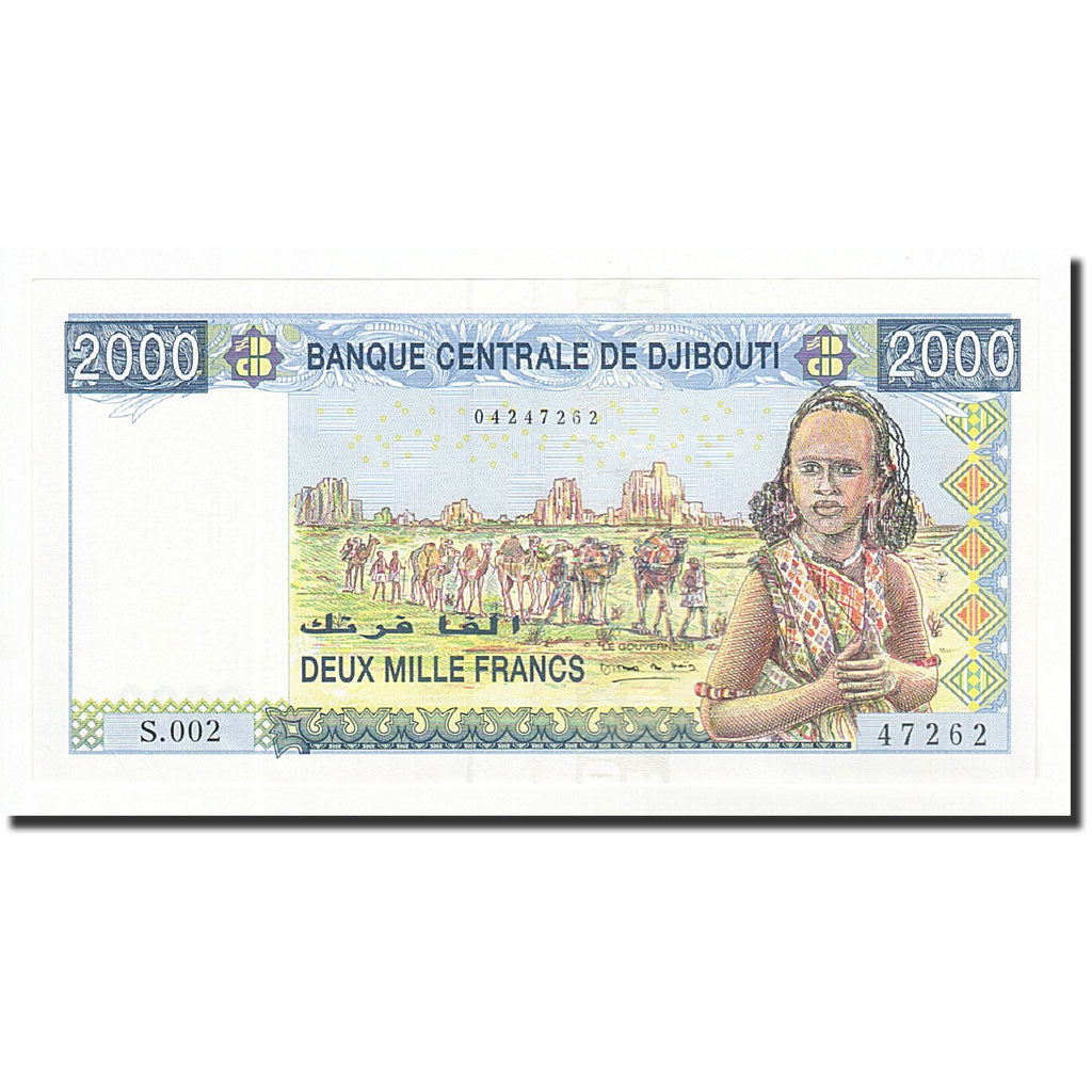 billete de banco,
Yibuti,
2000 francos