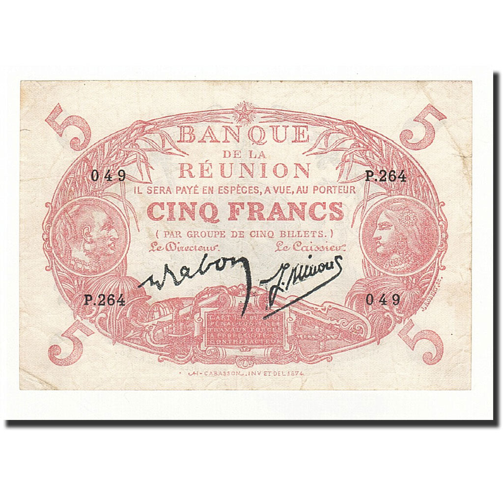 billete de banco,
Reunión,
5 francos
