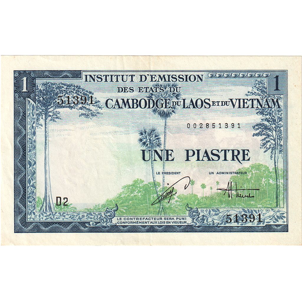 billete de banco,
INDOCHINA FRANCESA,
1 piastra = 1 dong
