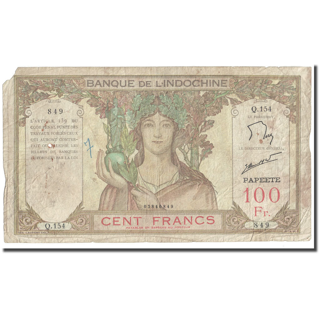 Billete de Tahití de 100 francos