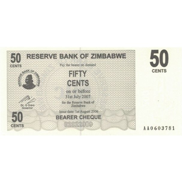 Billete de Zimbabue
50 céntimos