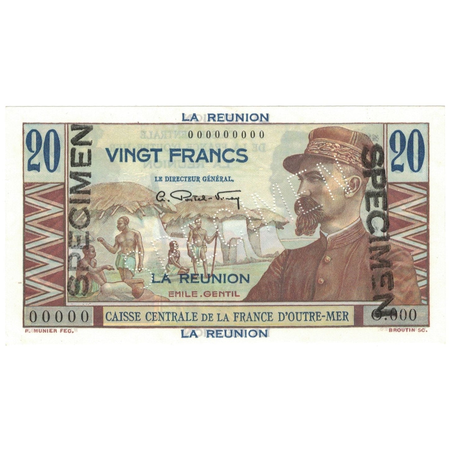 billete de banco,
Reunión,
20 francos
