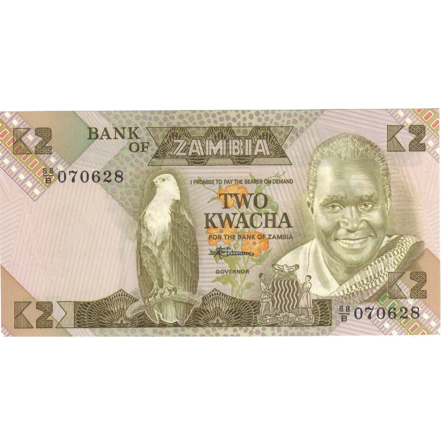 billete de banco,
Zambia,
2 kuachas