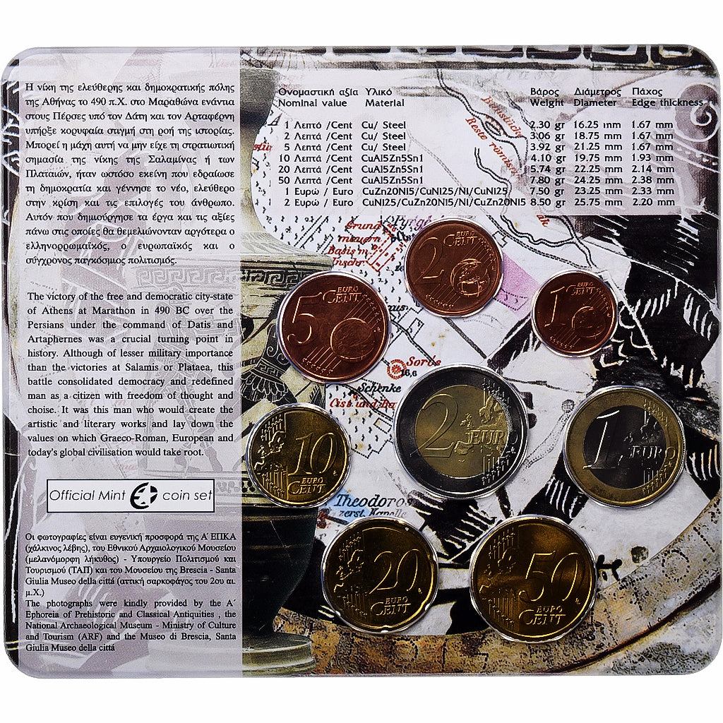 Grecia,
Lote de 1 c. - 2 euros,
2010