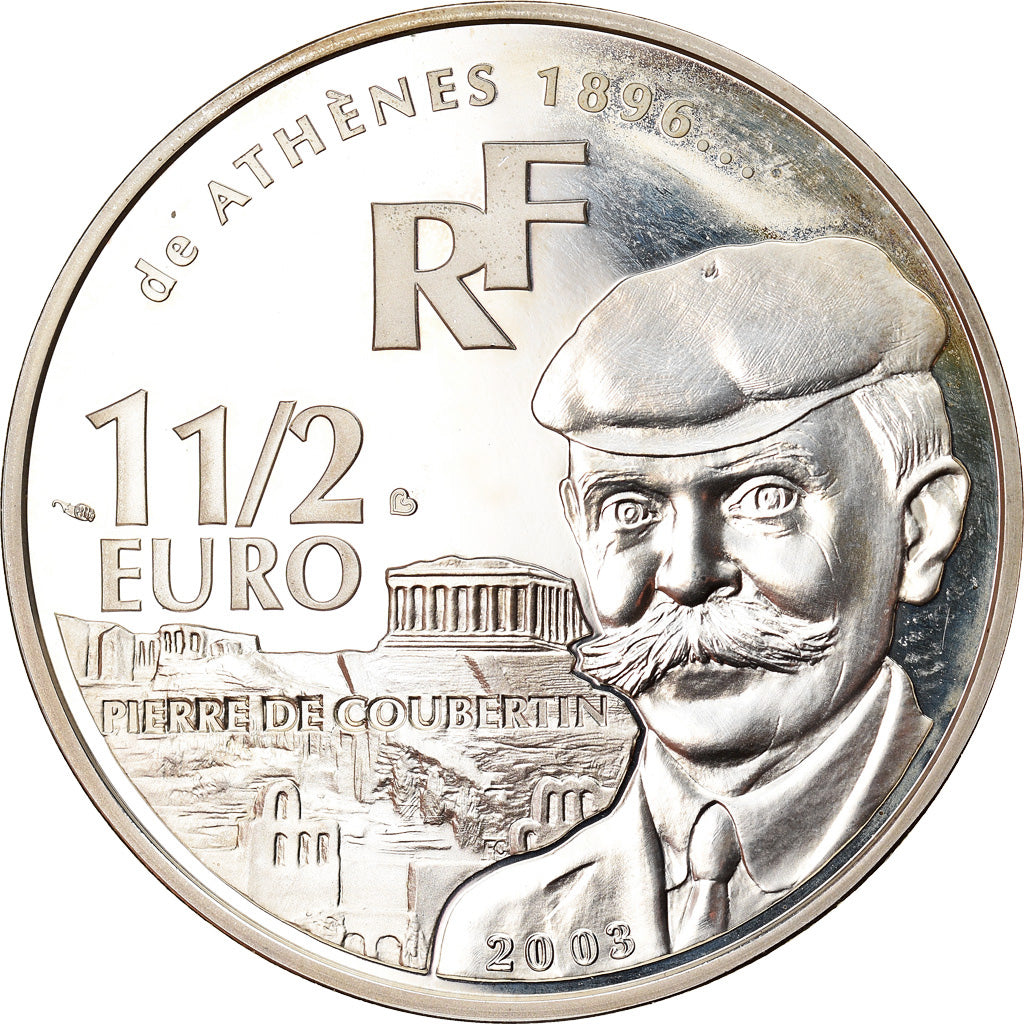 Francia,
1-1/2 euros,
Pedro de Coubertin