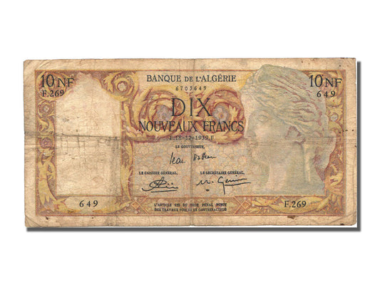 billete de banco, 
  
  Argelia, 
  
  10 nuevos francos