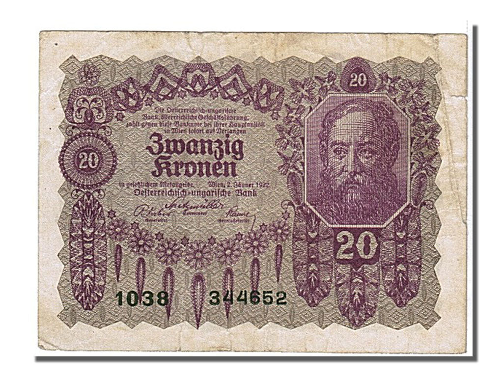 billete de banco, 
  
  Austria, 
  
  20 coronas
