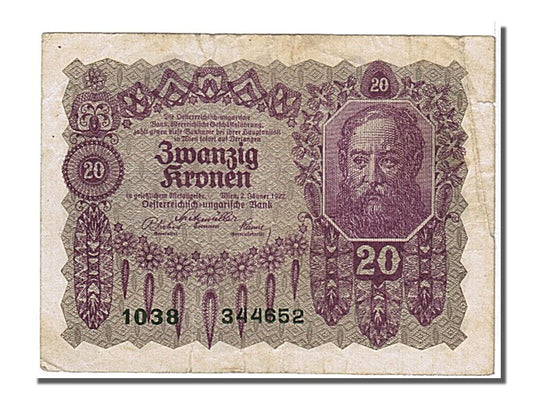 billete de banco, 
  
  Austria, 
  
  20 coronas