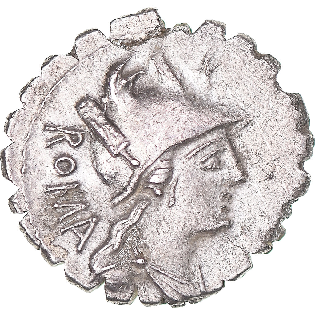 Acuñar, 
  
  C. Poblicius Q.f., 
  
  Denario Serrato