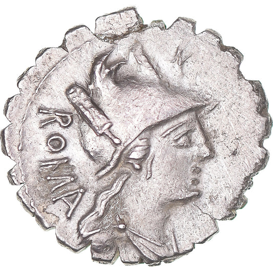 Acuñar, 
  
  C. Poblicius Q.f., 
  
  Denario Serrato