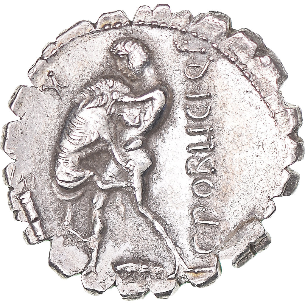 Acuñar, 
  
  C. Poblicius Q.f., 
  
  Denario Serrato