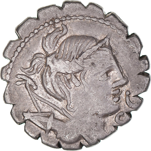 Acuñar, 
  
  Tí. Claudio Ti. F. Ap. norte. Nerón, 
  
  Denario Serrato