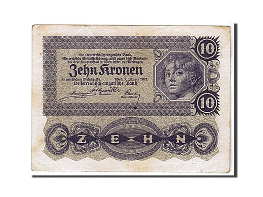 billete de banco, 
  
  Austria, 
  
  10 coronas