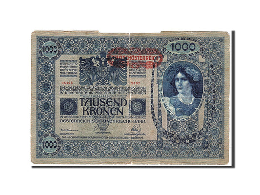 billete de banco, 
  
  Austria, 
  
  1000 coronas