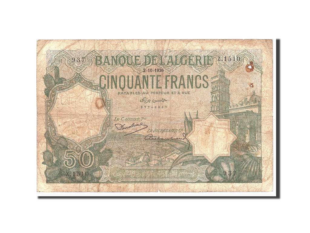 Billete de banco, 

Argelia, 

50 francos