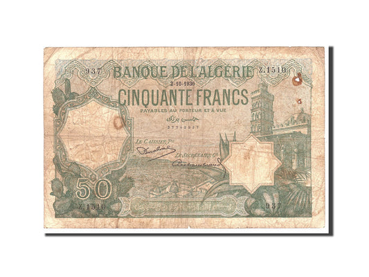 Billete de banco, 

Argelia, 

50 francos