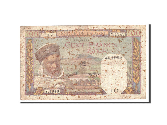 Billete de banco, 

Argelia, 

100 francos
