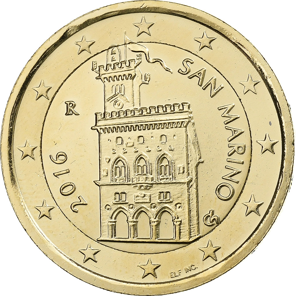 San Marino, 

2 euros, 

moneda bañada en oro