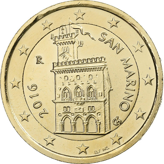 San Marino, 

2 euros, 

moneda bañada en oro