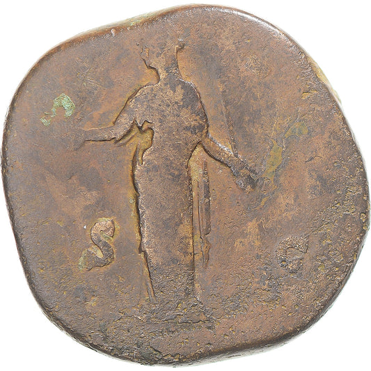 Acuñar, 
  
  Diva Faustina I, 
  
  Sestercio
