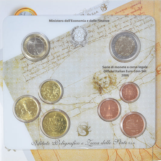 Italia, 

Lote de 1 c. - 2 euros, 

2006
