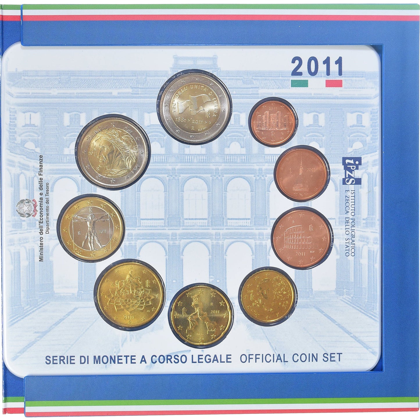 Italia, 

Lote de 1 ct. - 2 euros, 

2011
