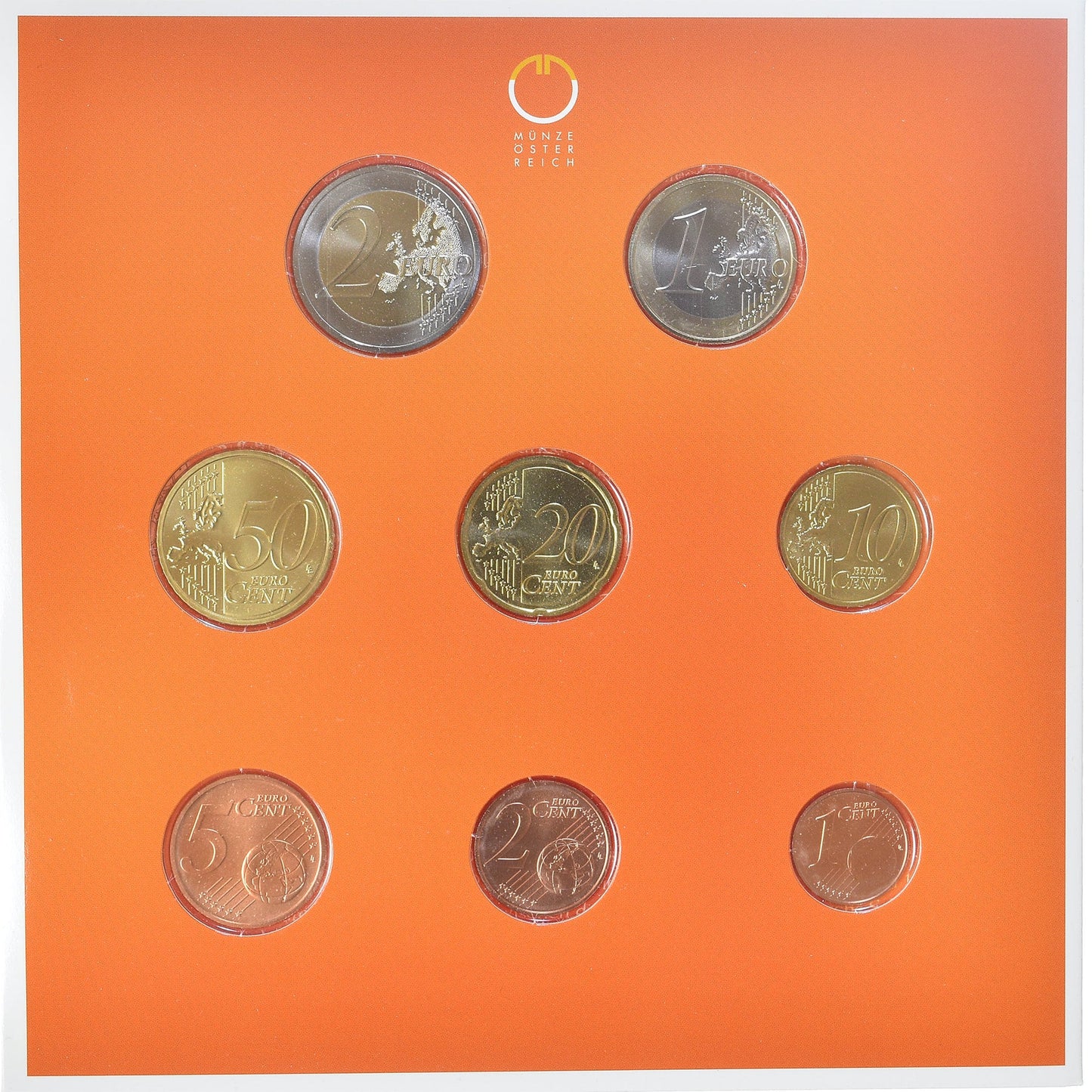 Austria, 

Lote de 1 c. - 2 euros, 

2008