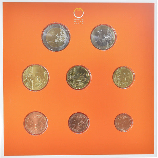 Austria, 

Lote de 1 c. - 2 euros, 

2008