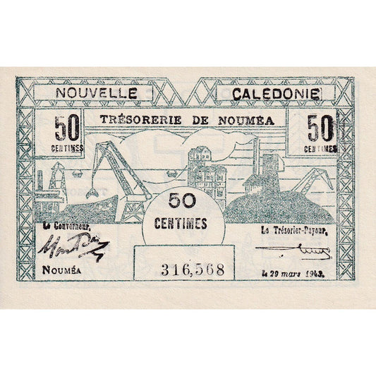 billete de banco, 
  
  Nueva Caledonia, 
  
  50 céntimos