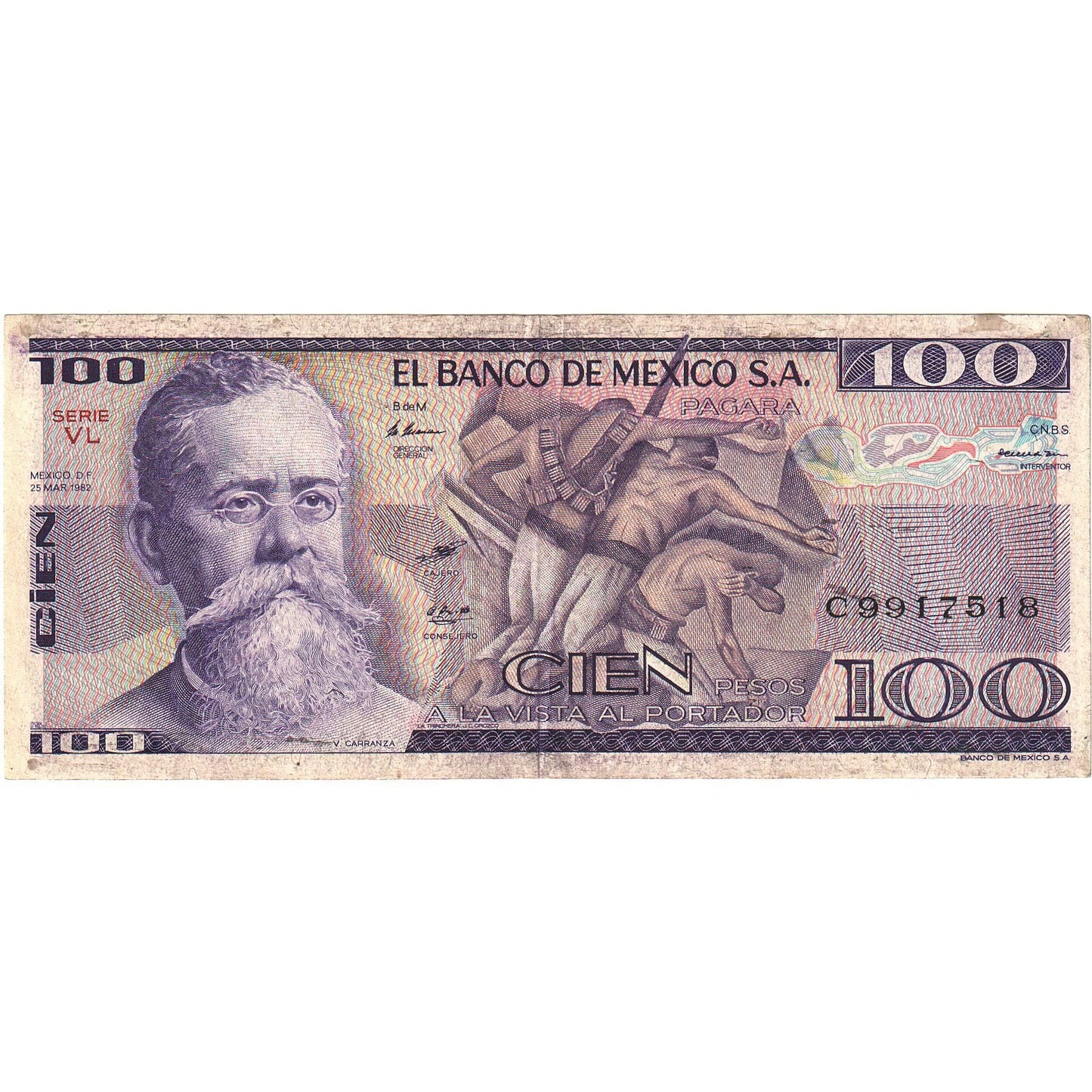 billete de banco, 
  
  México, 
  
  100 pesos