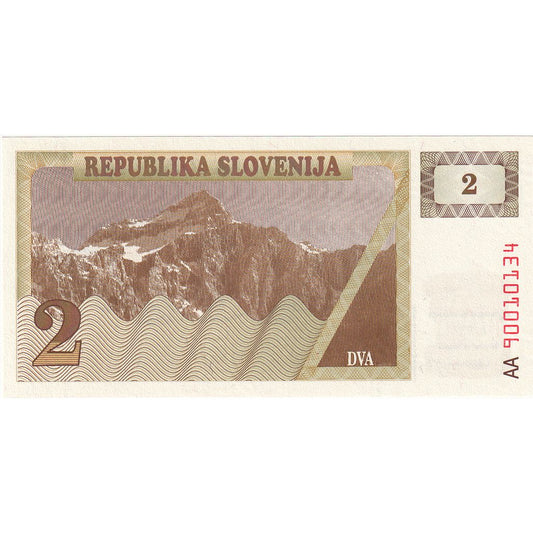 billete de banco, 
  
  Eslovenia, 
  
  2 (Tolarjev)