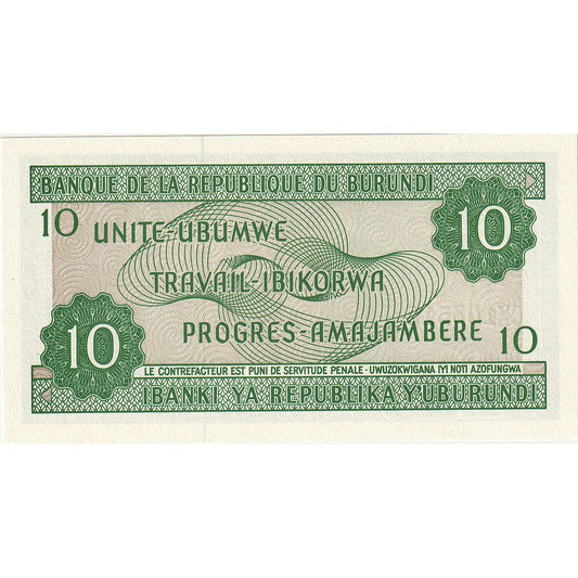 Burundi, 
  
  10 francos, 
  
  2007