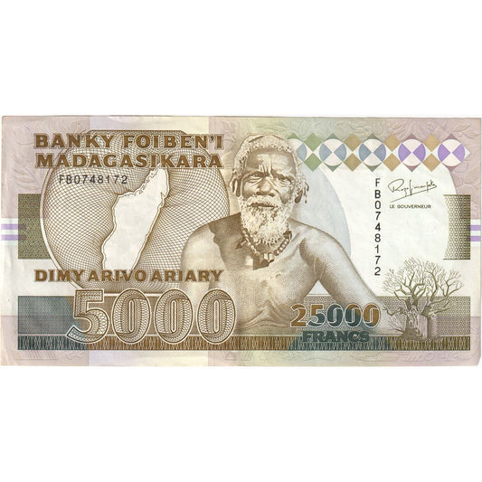 Madagascar, 
  
  25, 
  
  000 francos = 5000 Ariary