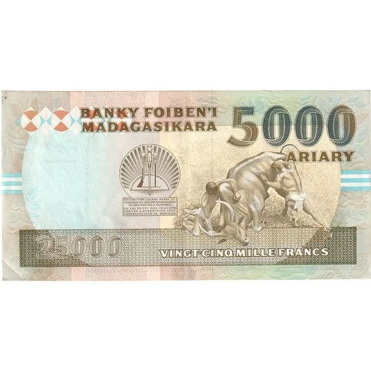 Madagascar, 
  
  25, 
  
  000 francos = 5000 Ariary