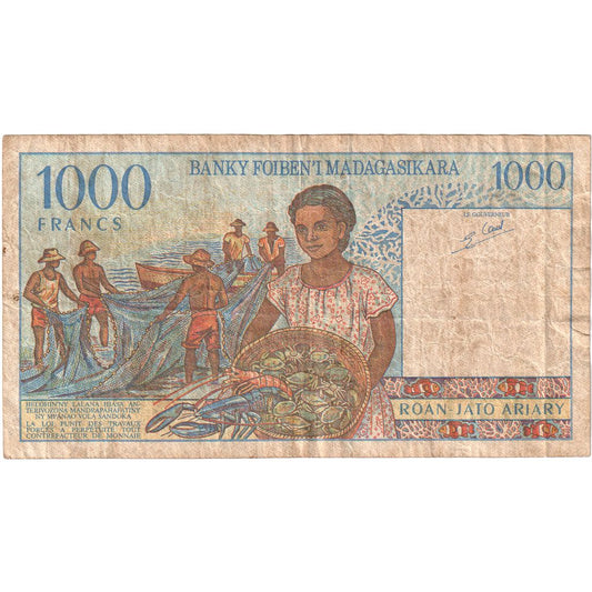 Madagascar, 
  
  1000 francos = 200 ariary, 
  
  F(12-15)