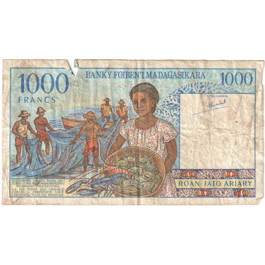 Madagascar, 
  
  1000 francos = 200 ariary, 
  
  GRAMO(4-6)